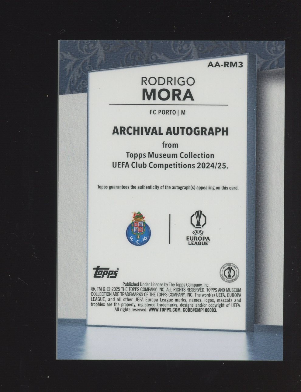 2024 Topps Museum UEFA UCC Rodrigo Mora Archival RC Rookie AUTO Red 3/25 view 2