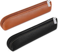 2Pcs Leather Pencil Case, Small Pencil Pouch Portable Zipper Bag Cute Slim Makeu