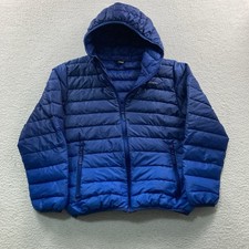 Eddie Bauer Down Puffer Jacket Kids Medium 10/12 Blue Hooded Full Zip