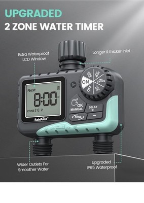 12N30/RAINPOINT Sprinkler Timer 2Outlet,Water Timer forGarden Hose, Programmable