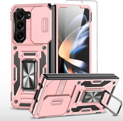 Samsung Galaxy Z Fold 6 Case with Screen Protector, Kickstand Ring, Rose Gold