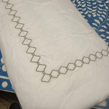 Frette Twin Sz Embroidered Duvet Cover. White With Tan Italy Cotton Unused