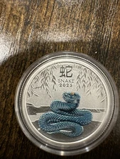 2025 25c Silver Australia Lunar Year Of The Snake Colorized Blue 1/4 oz .9999 