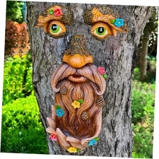  Tree Face Decor - Outdoor Bird Feeder - Old Man Face Decoration with Flowers  