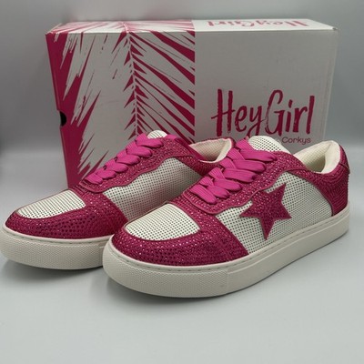 Pink White Star Low Top Sneakers Corkys Rhinestone Barbie Bride Prom Glam