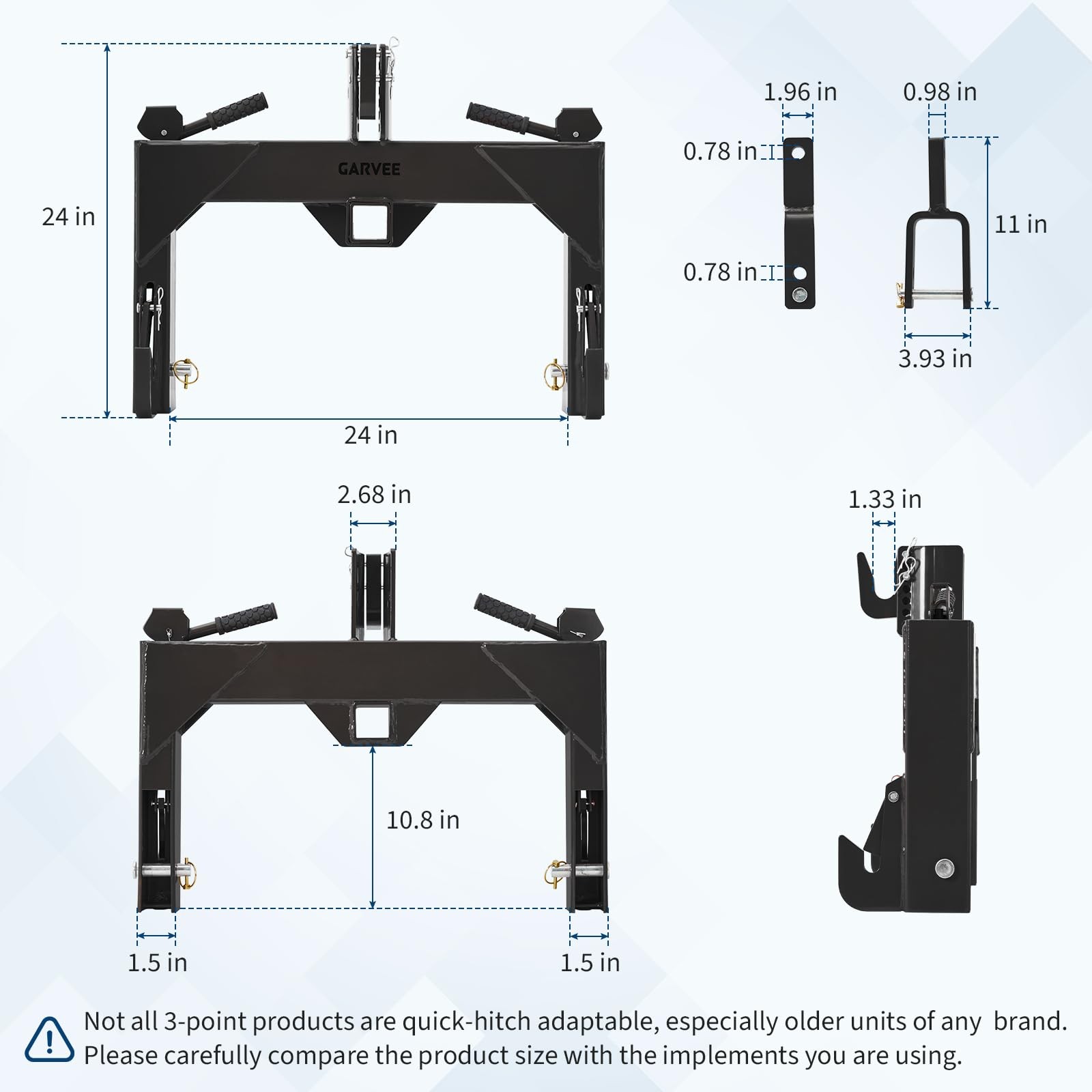 3000LBS Heavy Duty 3 Point Quick Hitch Adapter 2" Receiver for CAT 1 Tractors