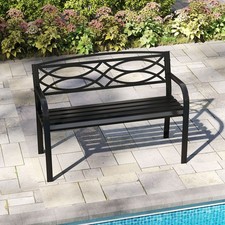 45.5 Inch Metal Loveseat Outdoor Bench with Curved Backrest Armrests Black