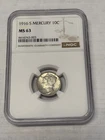 1916 S   Mercury Dime NGC MS 63