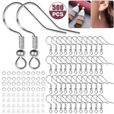500Pcs 925 Silver DIY Earring Hooks Jewelry Beads Ear Wires Making Findings Kit
