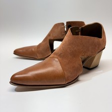 Cydwoq Vintage Terracotta Leather  Suede Cutout Booties Pointed Block Heel 38.5