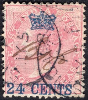 STRAITS SETTLEMENTS: 1867 24c on 8a Rose Sg 8 Good Used Example Cat £130