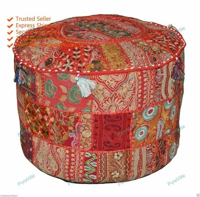 New Boho Floral Pouf Ottoman Vintage Indian FootStool Ethnic Living Room Decor