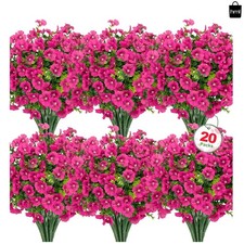 20 Bundles Artificial Flowers for Outdoors, Fake Silk Flowers with Fuchsia