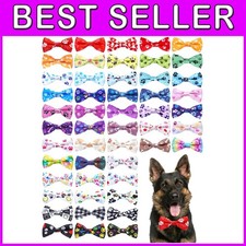 50 Pack Paw Print Dog Bow Ties Set for Large Dogs