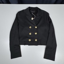 Rag  Bone Black Wool Double Breasted Cropped Gold Button Blazer Jacket Size 8  