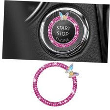 Car Butterfly Bling Ring Emblem, Car Buttons and Knobs Ring, Push to Start Pink