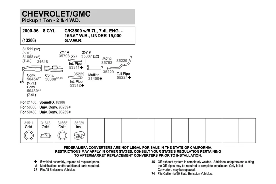 For Chevy K2500 Suburban 96-99 Walker 31618 3-Bolt Catalytic Converter Gasket Foto 4 de 4