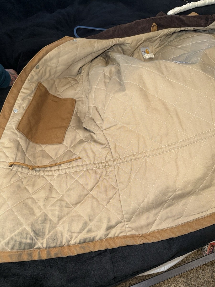 Carhartt FR Flame Resistant Brown Work Jacket Coors Banquet Patch
