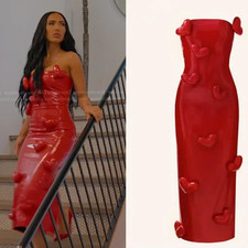 3D Heart Strapless Vegan Leather Midi Dress