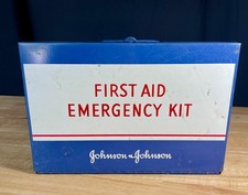 Vintage Johnson & Johnson First Aid Kit Metal Box Snake Bite Kit Complete