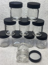 Lot of 10 NEW 1oz Glass Jars w Plastic Screw on Caps for Food Samples, Candy,