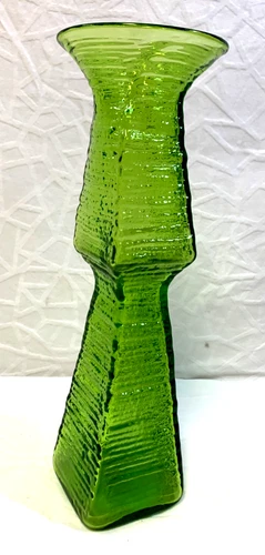 Vintage BLENKO Green Textured Art Glass Vase #6223 designed by Wayne Husted MCM