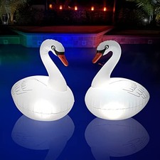 Goallim Solar Pool Lights 2PK Floating Swan LED Color Changing