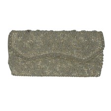 Vintage Ivory Sequin Beaded Clutch Handbag Purse Evening Bag Made in Hong Kong