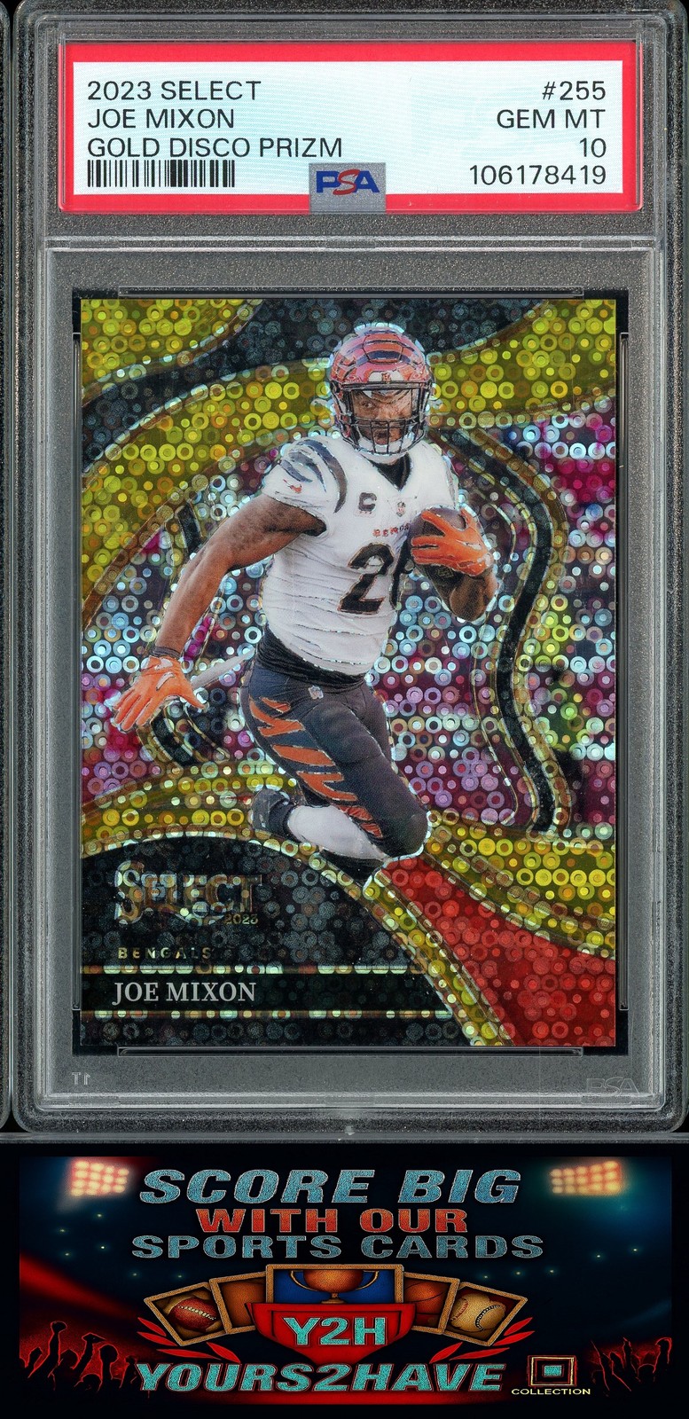 2023 SELECT JOE MIXON GOLD DISCO PRIZM #255 03/10 POP2 SSP PSA 10