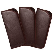 Calabria Half Slip Soft Grain Eyeglass Case 3 PACK BROWN Syn.Leather Felt Lined