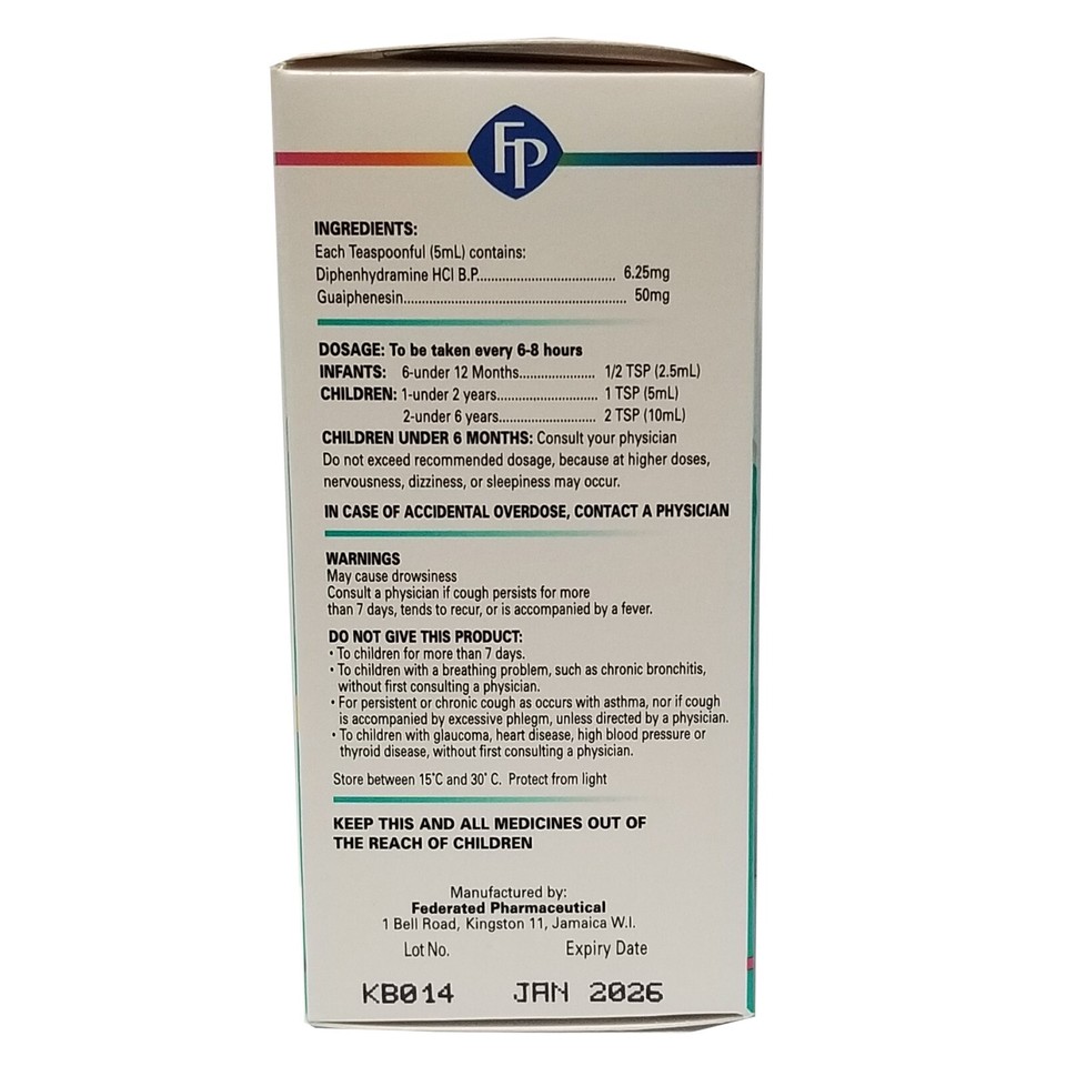 Children's DPH Expectorant Cough Syrup and Antihistamine FP 120 ml or 4