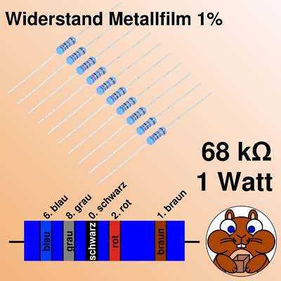 10x Widerstand Metallfilm 68 k 1W Watt axial 1% Draht Präzision resistor THT