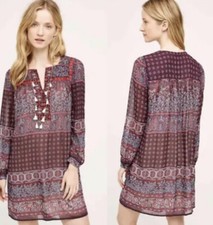 Anthropologie One September Boho Embroidered Tunic Dress Paisley Lined Sz M EUC