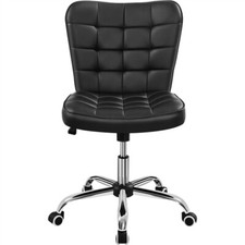 Image of Armless Desk Task Chair Mid-back Office Chair PU Leather Chair with Metal Base