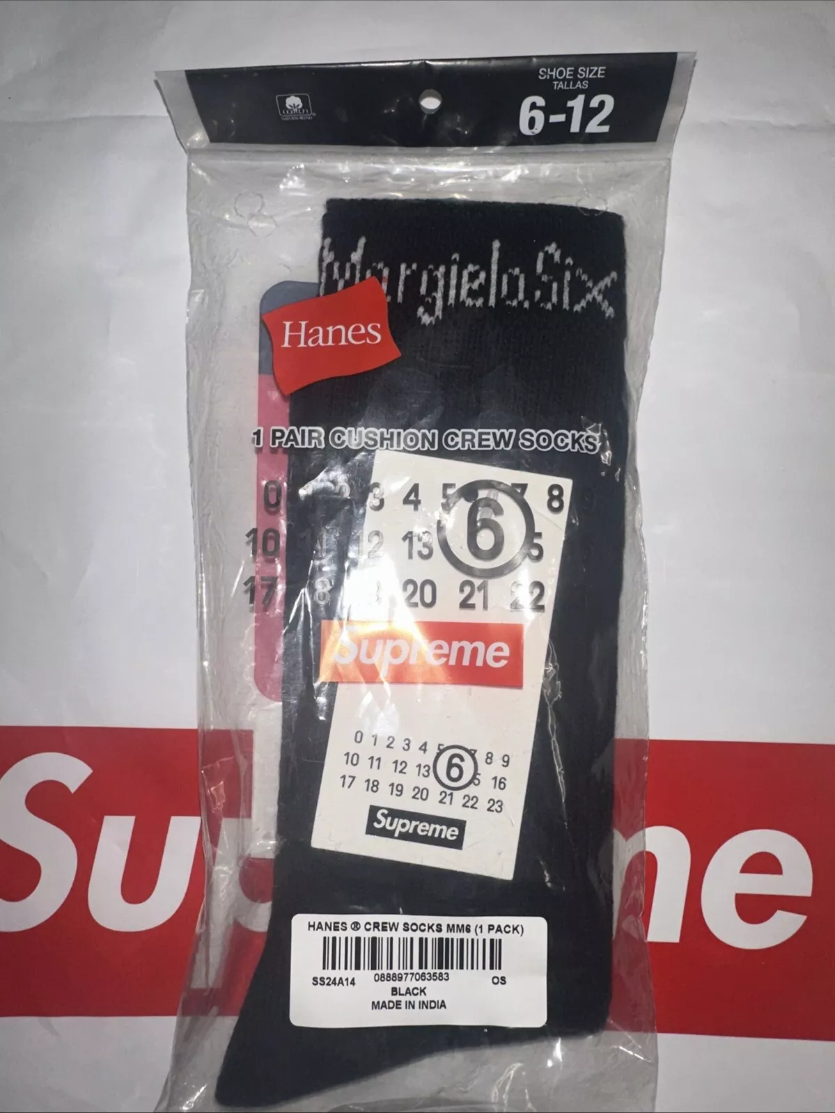 Chaussettes d'équipage Supreme SS24 MM6 Maison Margiela/Hanes® (1 paquet)   OS   Noir