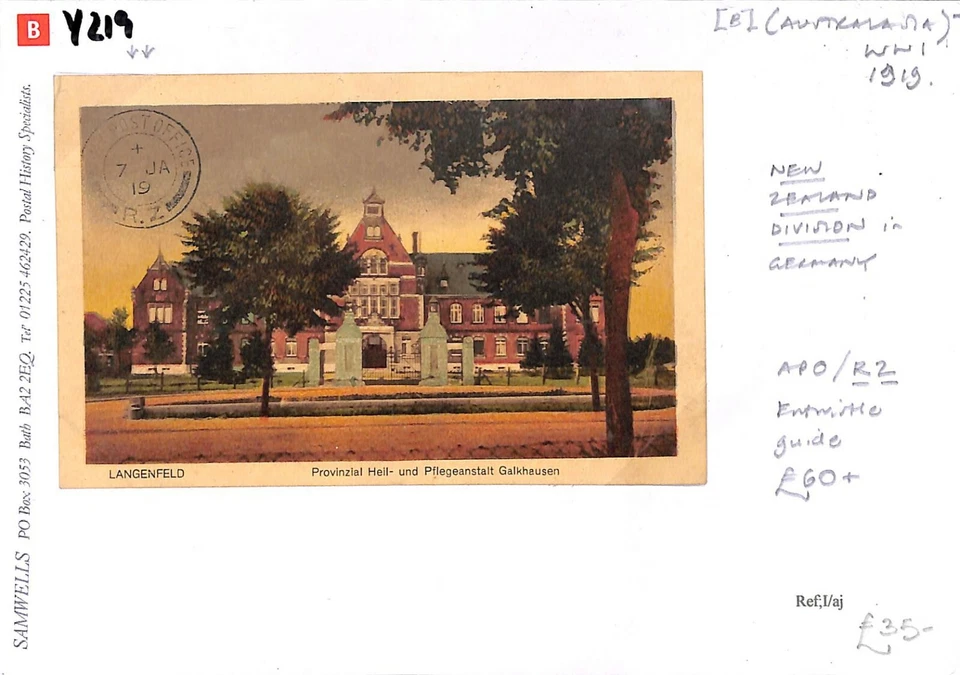 NEW ZEALAND WW1 Card *APO/R2* NZ Division in GERMANY Langenfeld PPC 1919 Y219 - Image 3 of 4