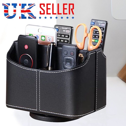 Leather Remote Control Holder 360 Degree Spinning Desk TV Remote Caddy/Box UK - Picture 11 of 11