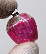 VTG Glass Embossed FLOWER BASKET Mini Feather Tree Christmas Ornament Japan Pink