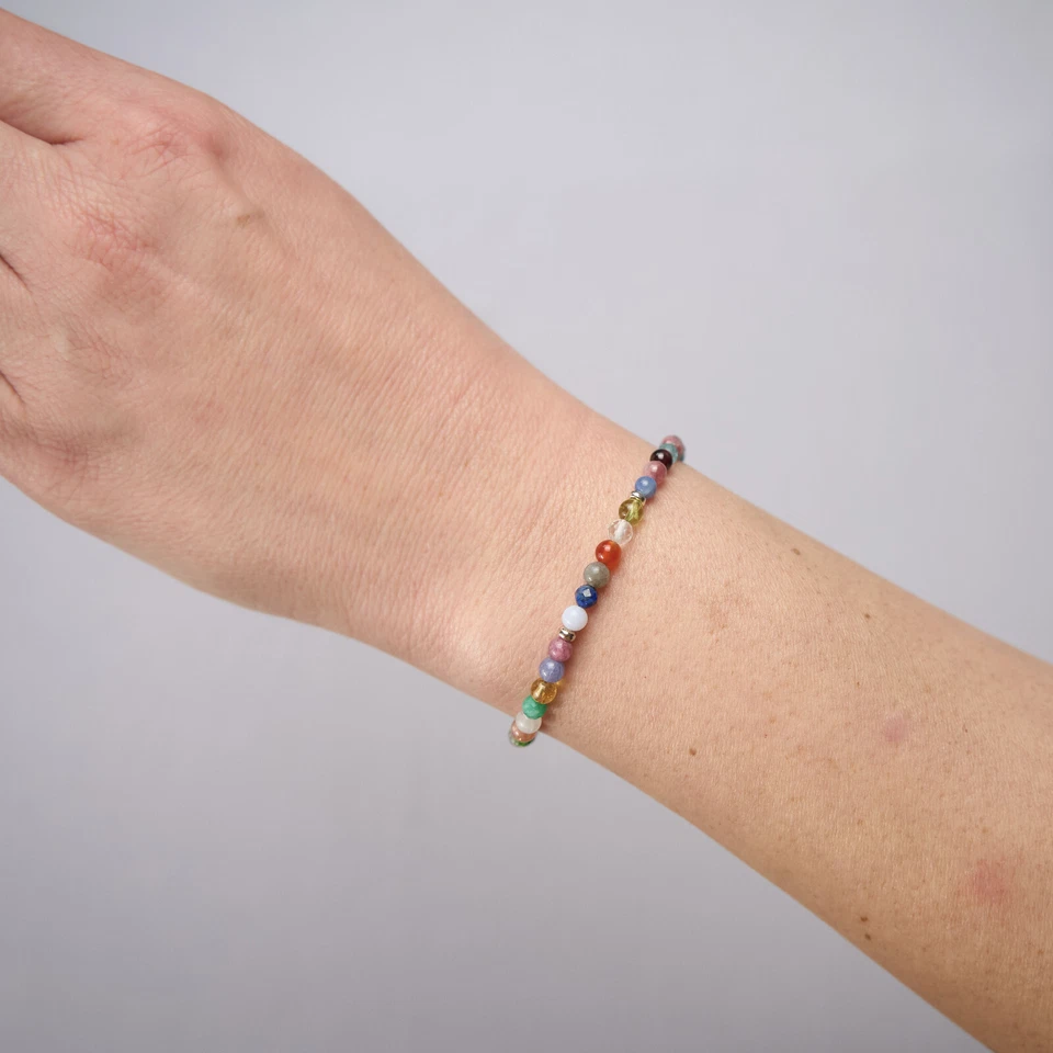 Buntes Mix Edelstein Armband 925 Silber Frühling / Sommer D645 - Bild 4 von 4