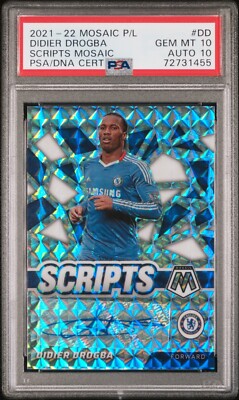 2021-22 Panini Mosaic EPL Premier League Didier Drogba PSA 10 AUTO 