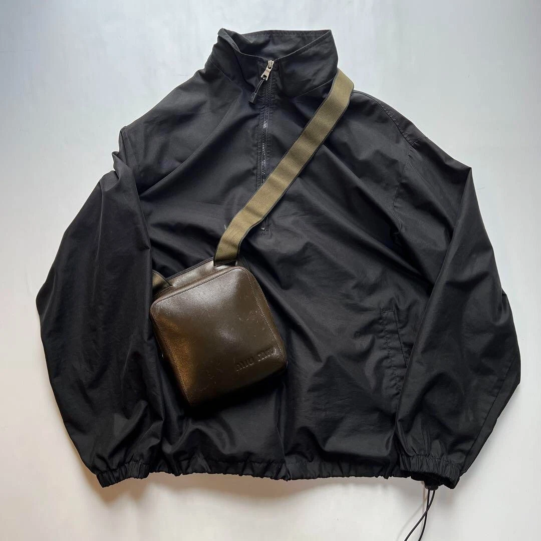 1999S Miumiu Archive Leather Shoulder Bag Crossbody Brown Mesh Fabric Men'S