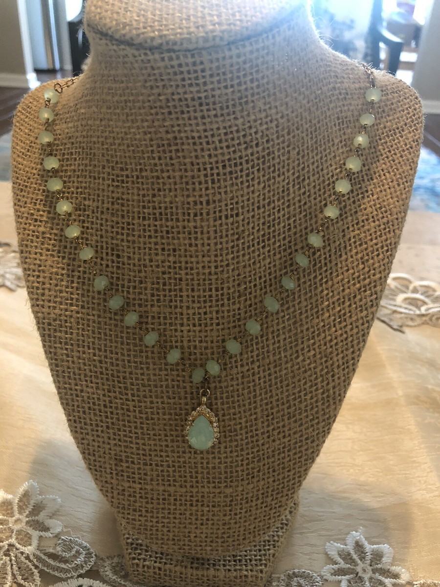 Swarovski Crystal Pave Clear Tear Drop Pendant Necklace Green