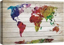 Wall26 World Map with Colored Landmasses Canvas Print Abstract Wall Art