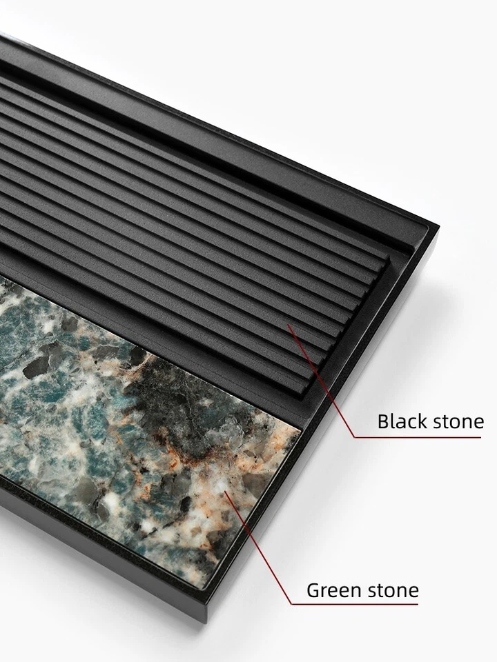 Bandeja de té de piedra con peso drenaje de agua bandeja para servir piedra negra piedra natural Foto 2 de 4