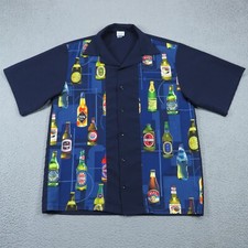 Tutti Vintage Men XL Navy Bowling Shirt Beer Graphic Camp Collar USA Made Shirt