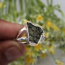 Raw Authentic Czech Moldavite Ring 925 Sterling Silver Handmade Ring Jewelry