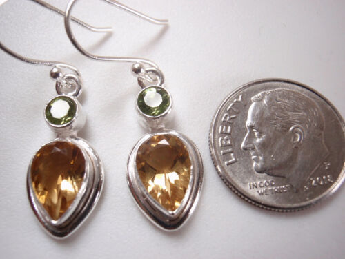 Faceted Peridot and Citrine Teardrop Double Gem 925 Sterling Silver Earrings - Picture 2 of 2