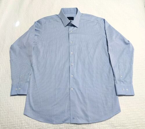 David Donahue Shirt Mens Slim 17.5 34/35 Blue Preppy Dress Long Sleeve
