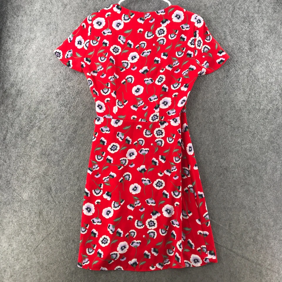 J. Vestido de día envolvente talla 0 rojo estampado floral de verano manga corta corbata/cinturón Foto 2 de 4