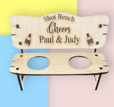Personalised Laser Engraved Shot Bench with 2 Shot Glasses ANY TEXT